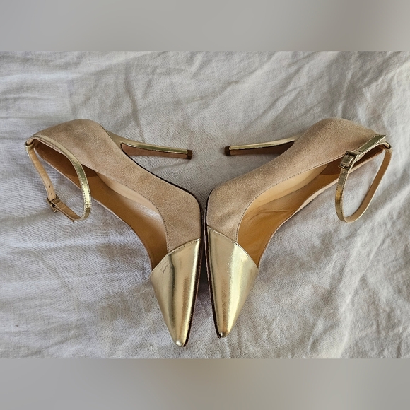 Kate Spade Gold and Tan Suede Heels Sleek Design Size 6.5 - Picture 5 of 7